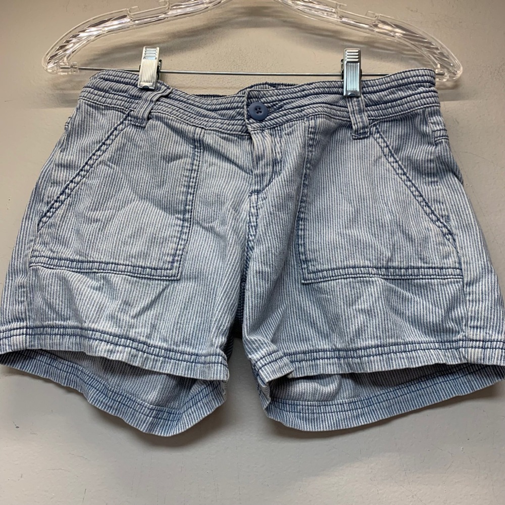 prAna Ticking Stripe Shorts Womens 2 Blue White‎ Excellent Stretch Casual 12906